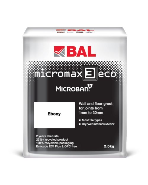 BAL Micromax3 Eco Wall & Floor Tile Grout - Ebony Black, 2.5kg