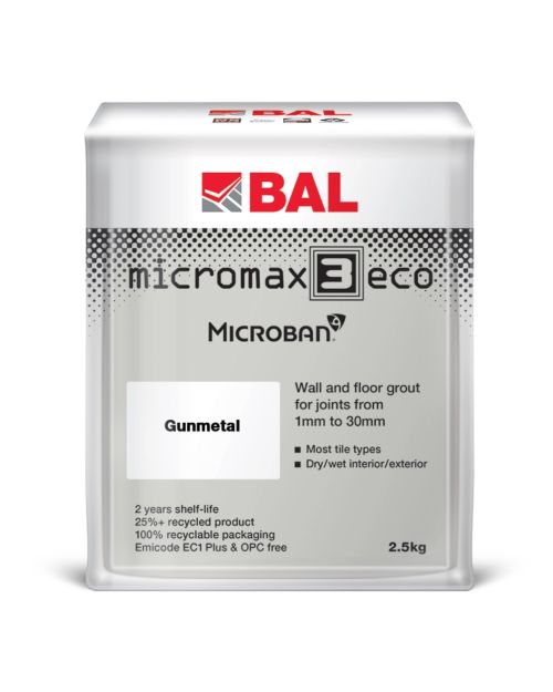 BAL Micromax3 Eco Wall & Floor Tile Grout - Gunmetal Grey, 2.5kg