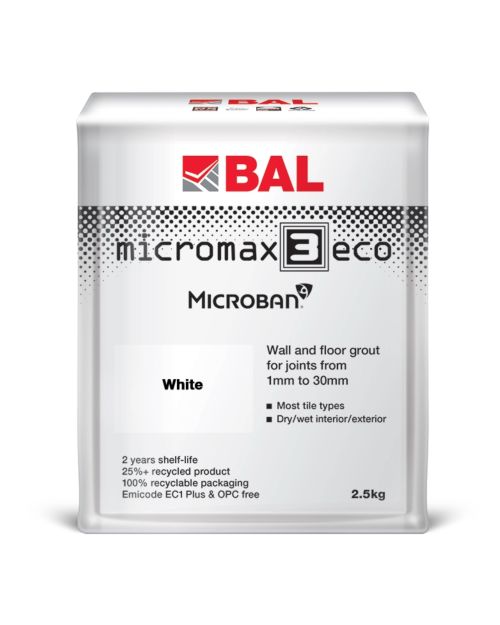 BAL Micromax3 Eco Wall & Floor Tile Grout - White, 2.5kg