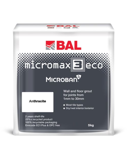 BAL Micromax3 Eco Wall & Floor Tile Grout 5kg - Anthracite