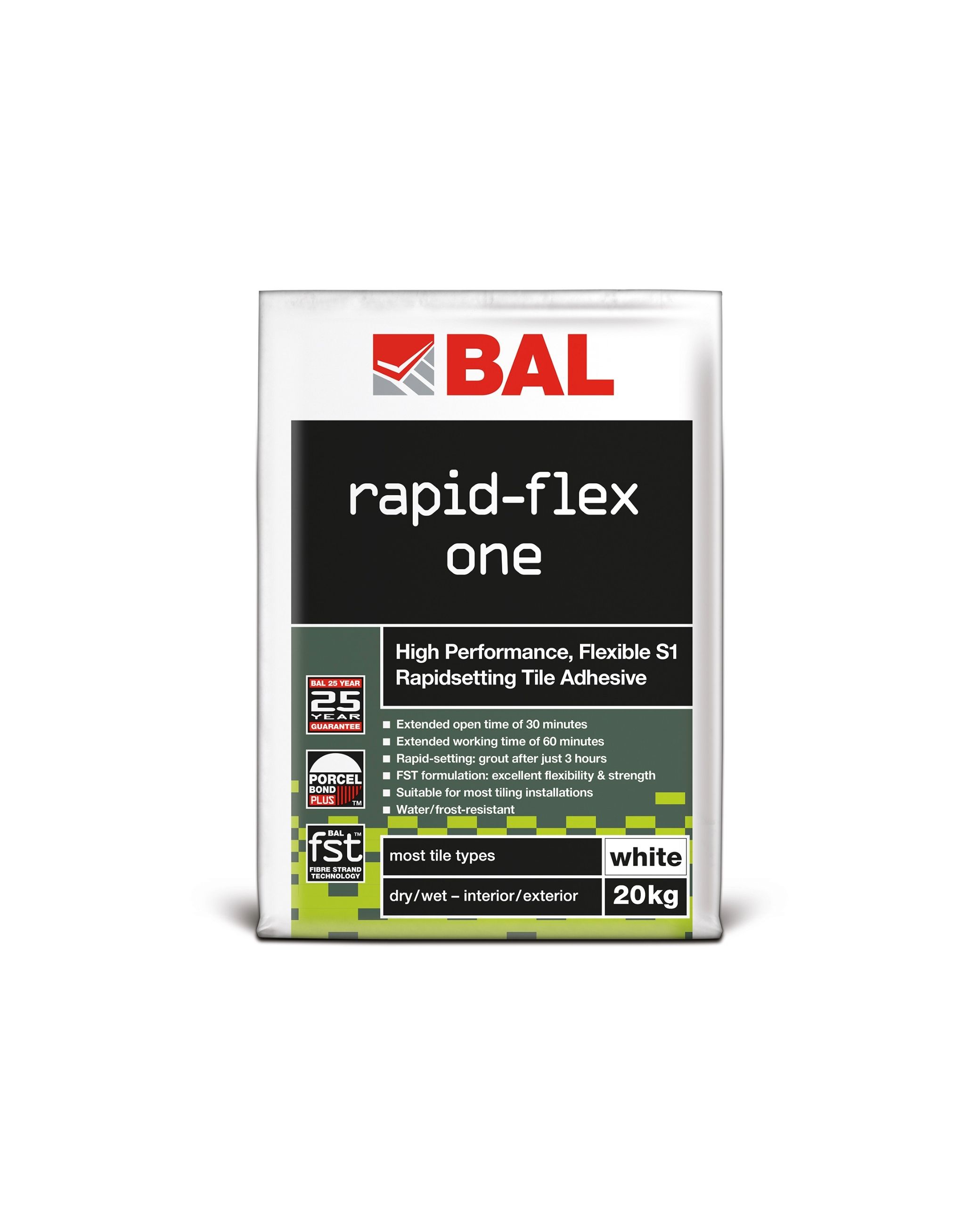 BAL Rapid-Flex One Rapid Set Tile Adhesive - White 20kg