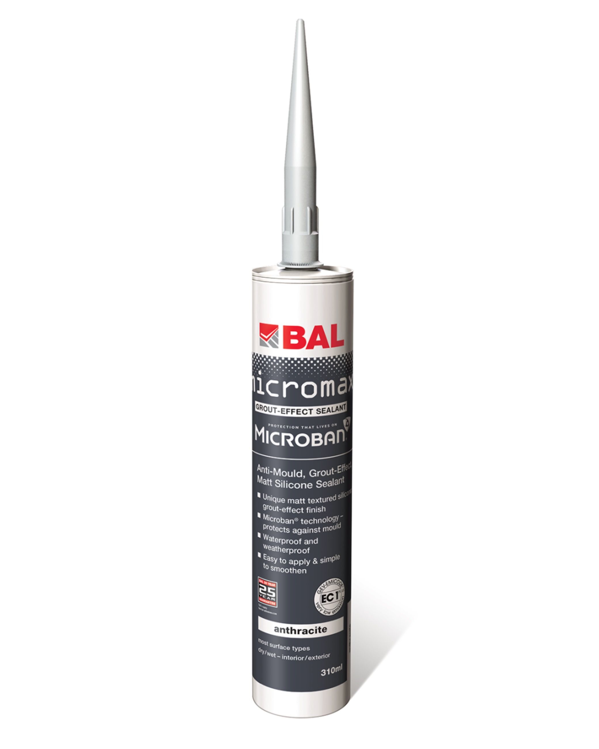 BAL Micromax Grout-Effect Silicone Sealant 310ml - Anthracite