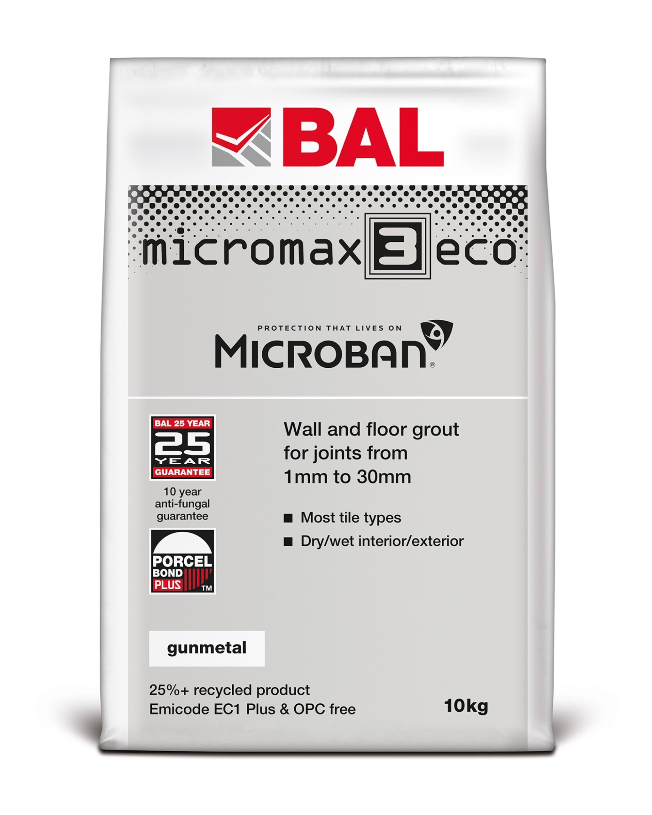 BAL Micromax3 Eco Wall & Floor Tile Grout - Gunmetal, 10kg
