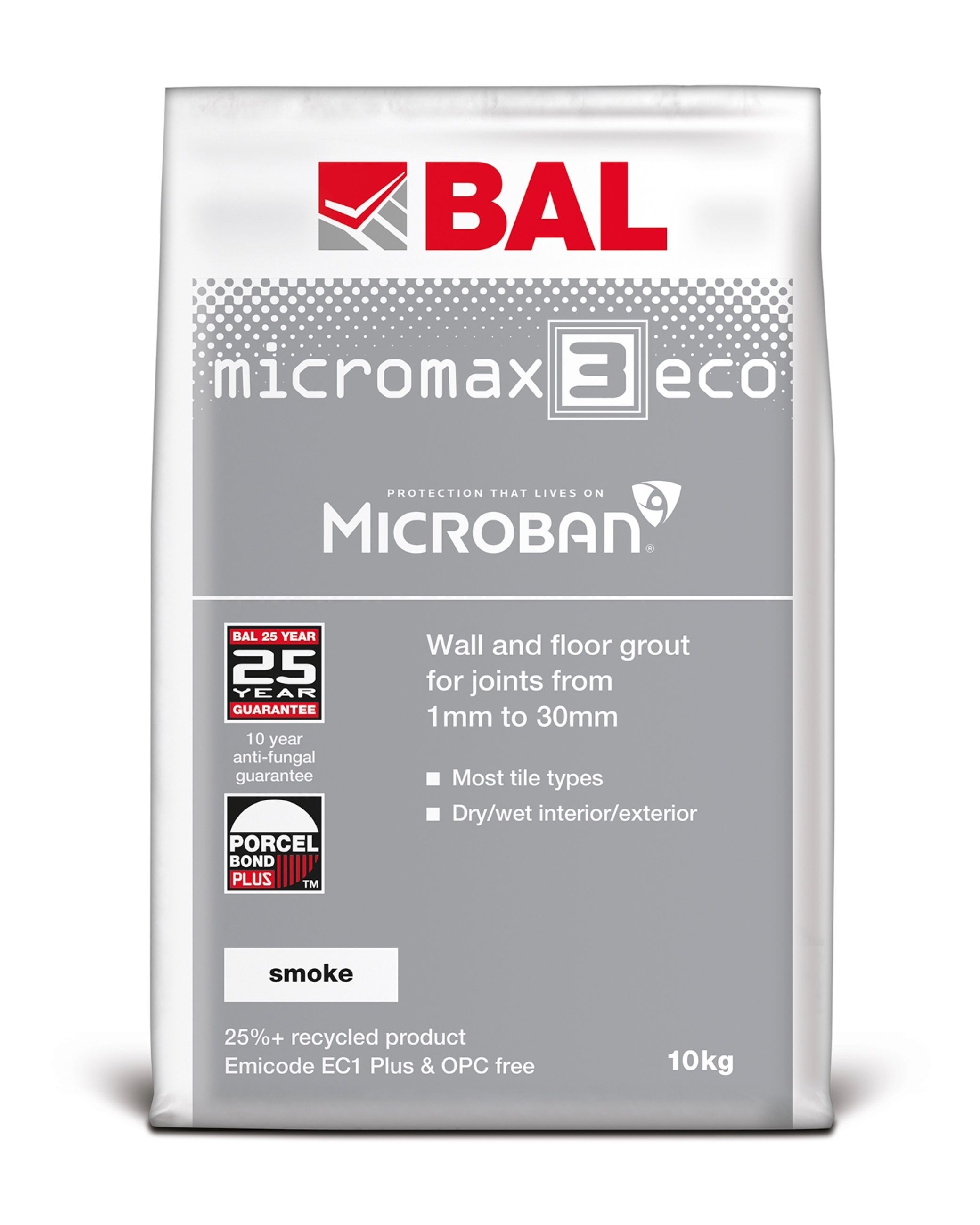 BAL Micromax3 Eco Wall & Floor Tile Grout - Smoke Grey, 10kg