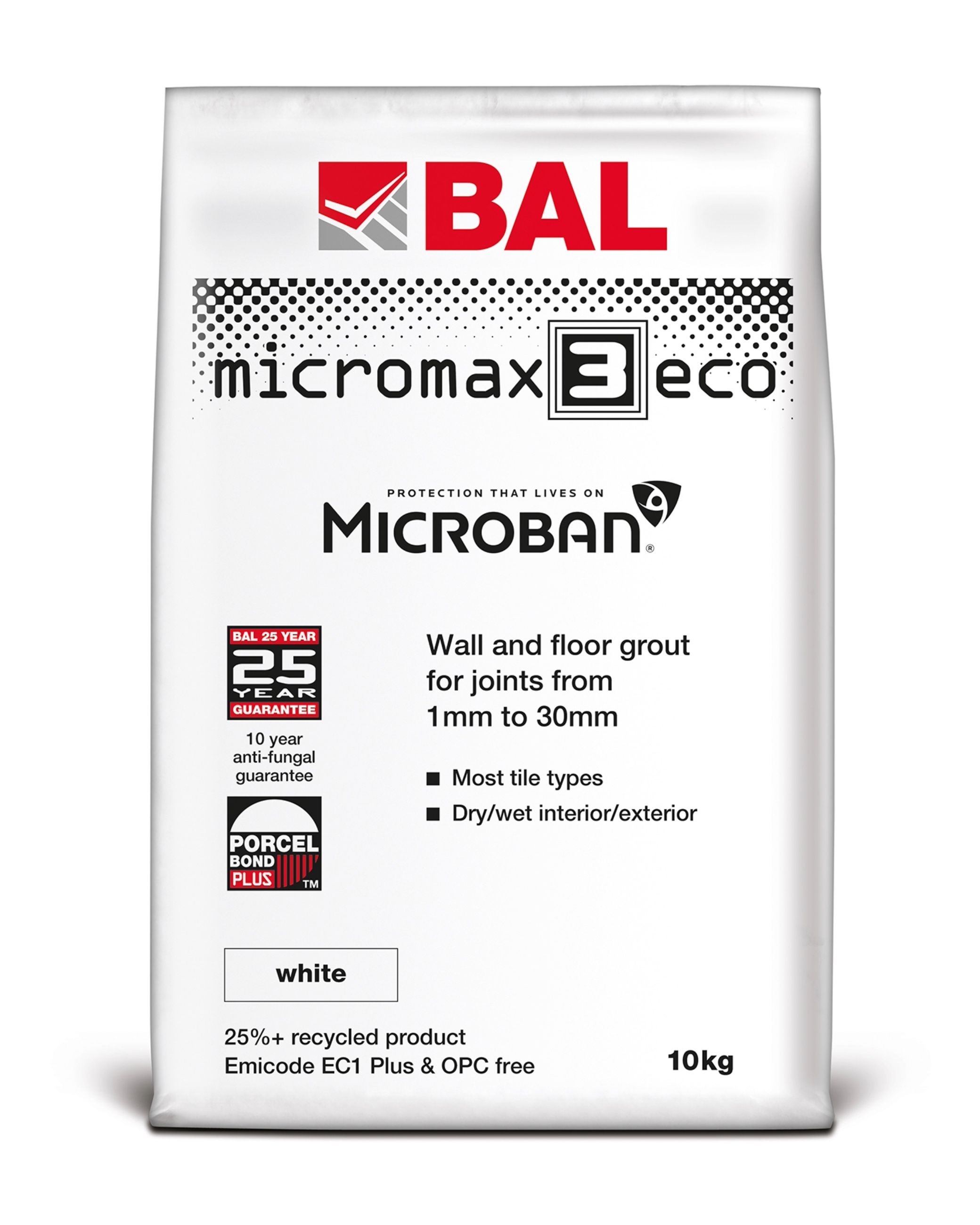 BAL Micromax3 Eco Wall & Floor Tile Grout - White, 10kg