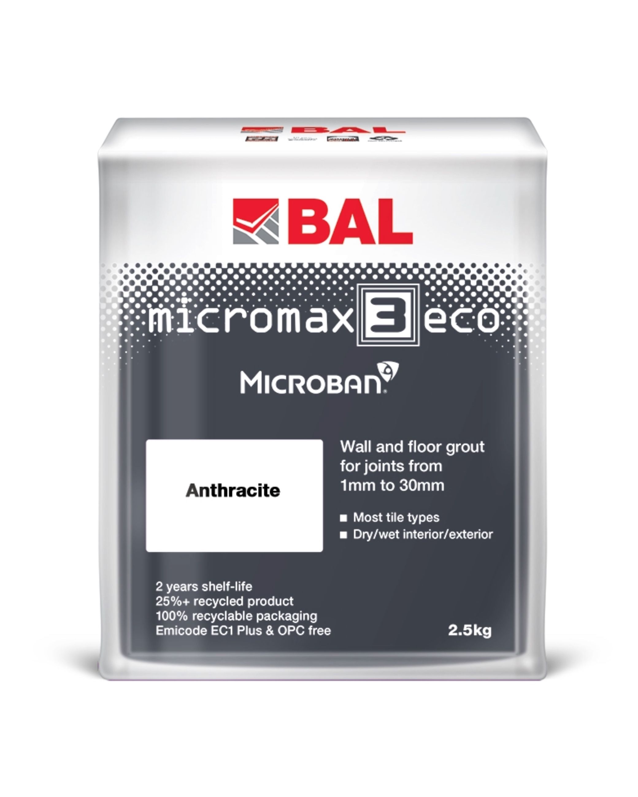 BAL Micromax3 Eco Wall & Floor Tile Grout - Anthracite, 2.5kg