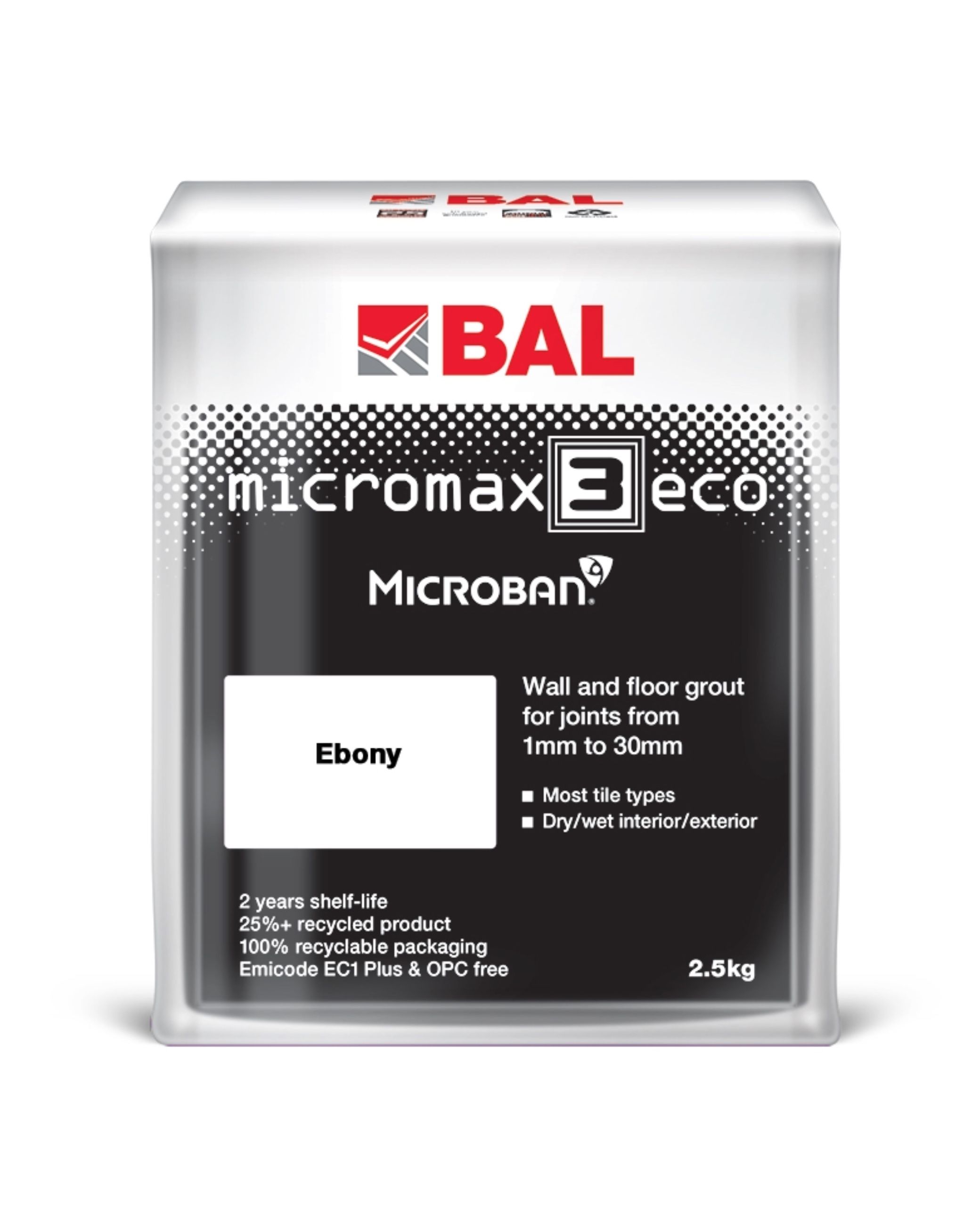 BAL Micromax3 Eco Wall & Floor Tile Grout - Ebony Black, 2.5kg