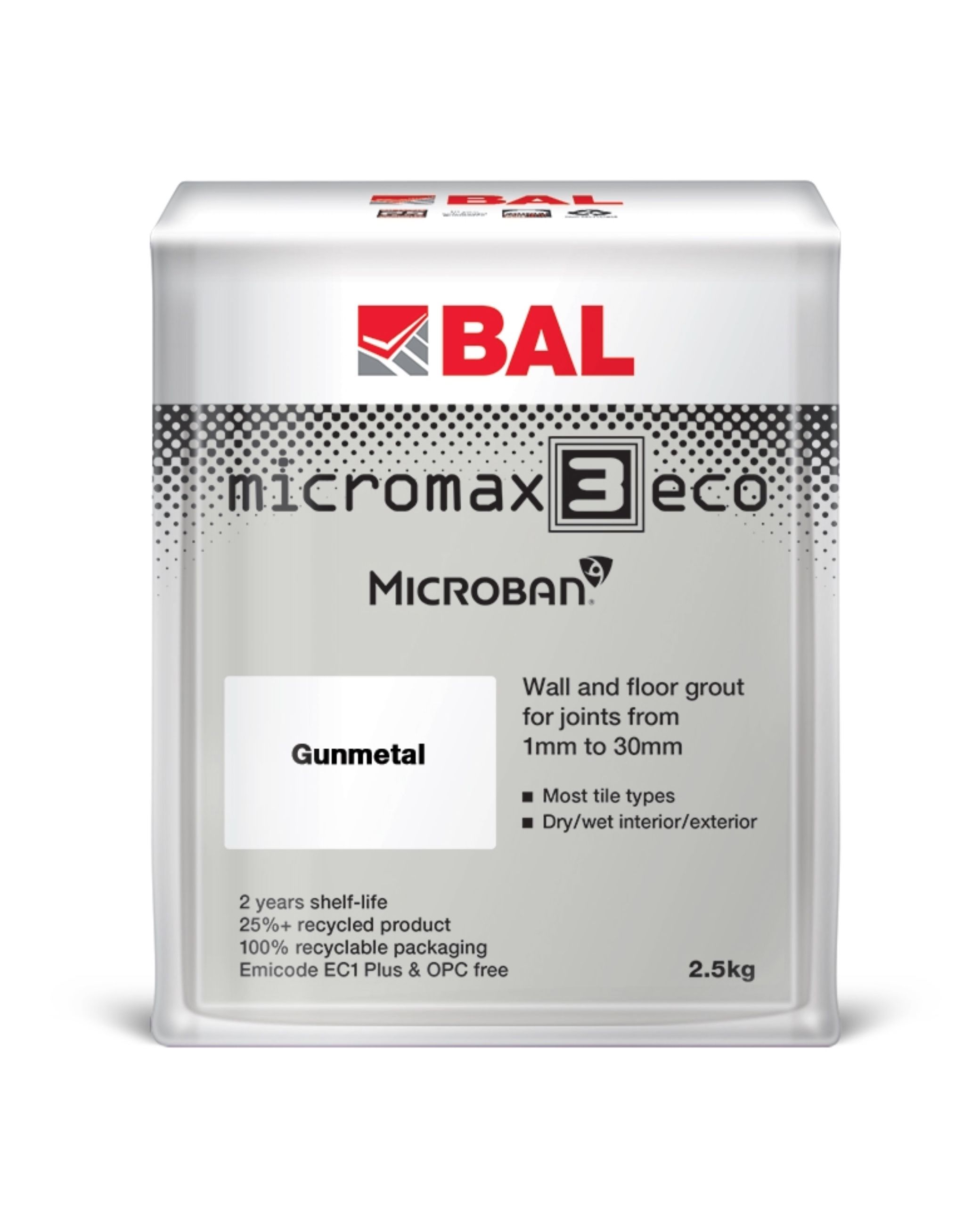 BAL Micromax3 Eco Wall & Floor Tile Grout - Gunmetal Grey, 2.5kg