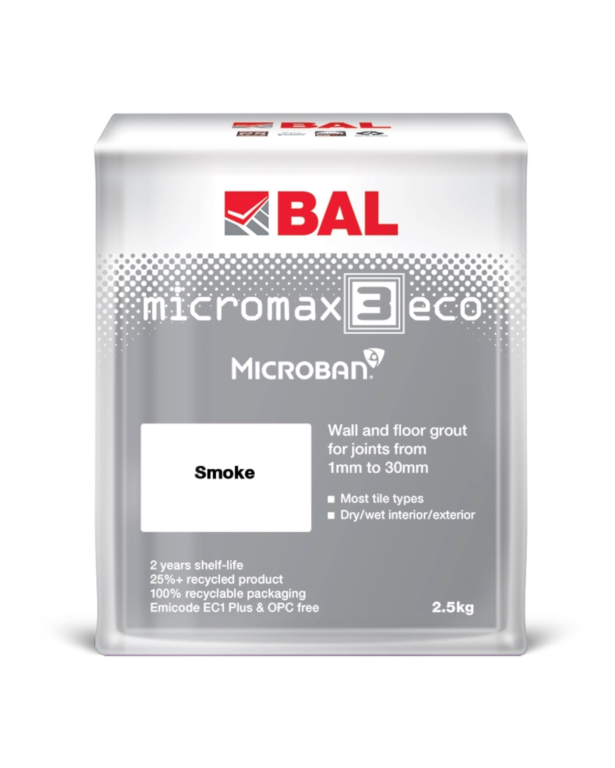 BAL Micromax3 Eco Wall & Floor Tile Grout - Smoke Grey, 2.5kg