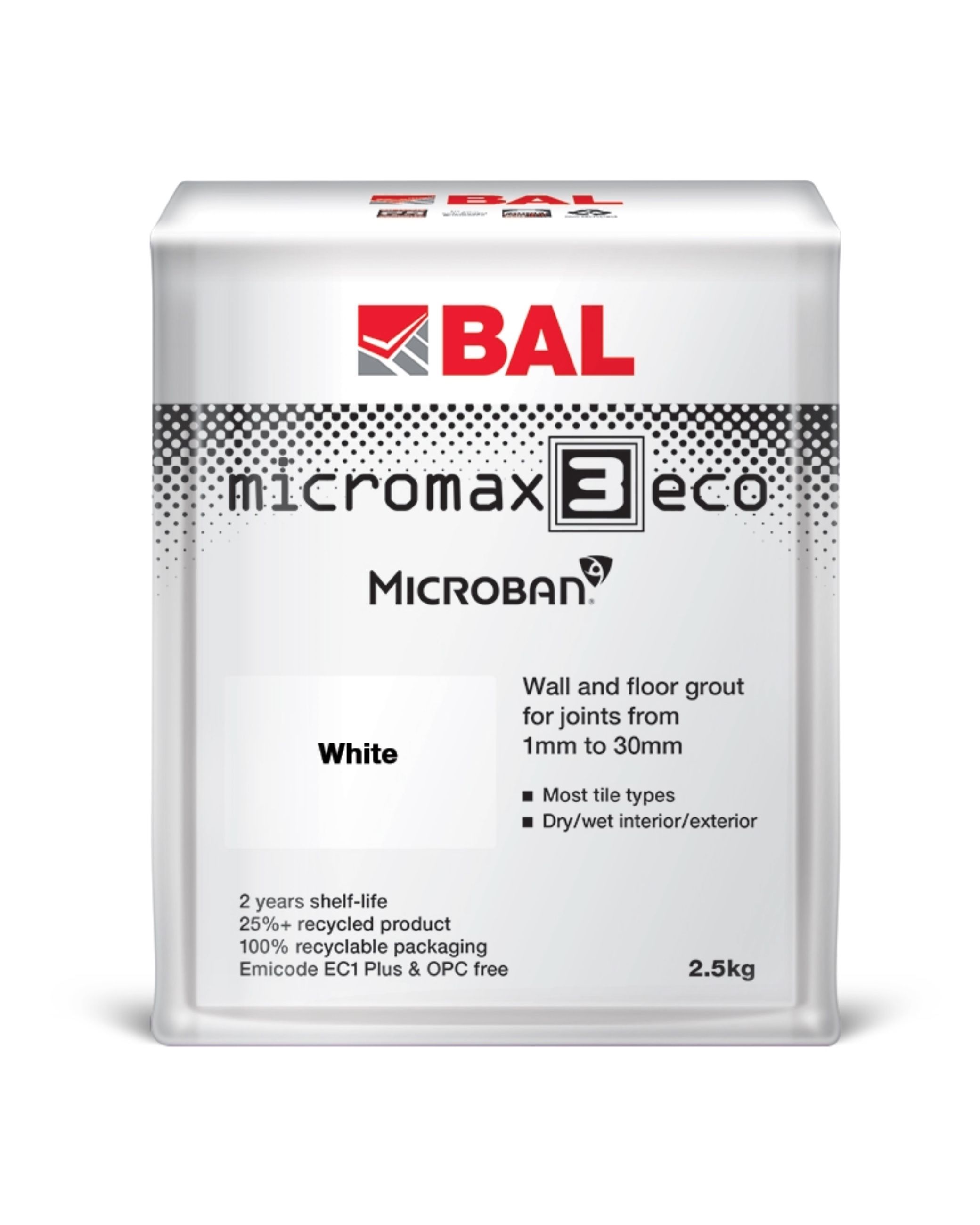 BAL Micromax3 Eco Wall & Floor Tile Grout - White, 2.5kg