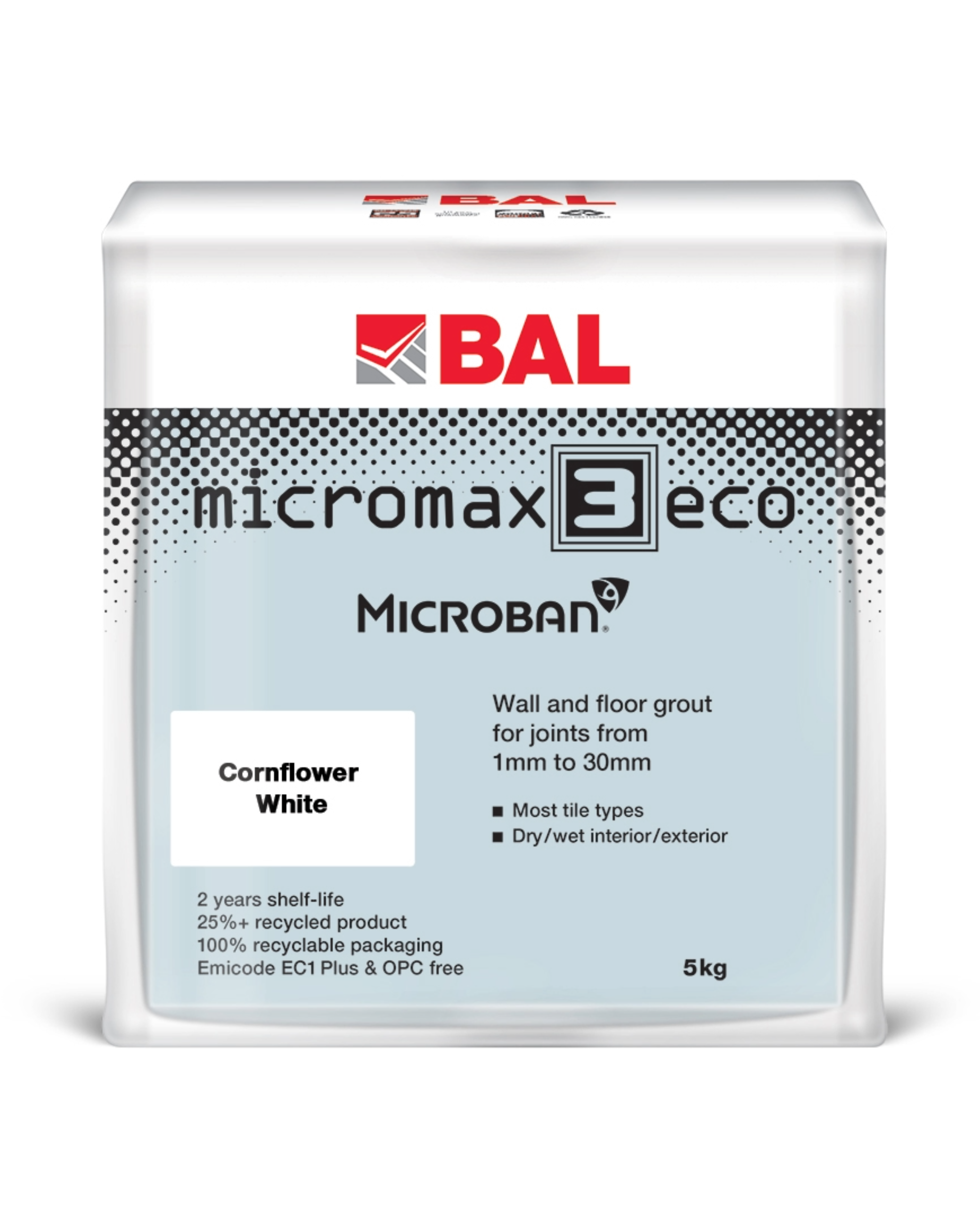 BAL Micromax3 Eco Wall & Floor Tile Grout - Cornflower White, 5kg