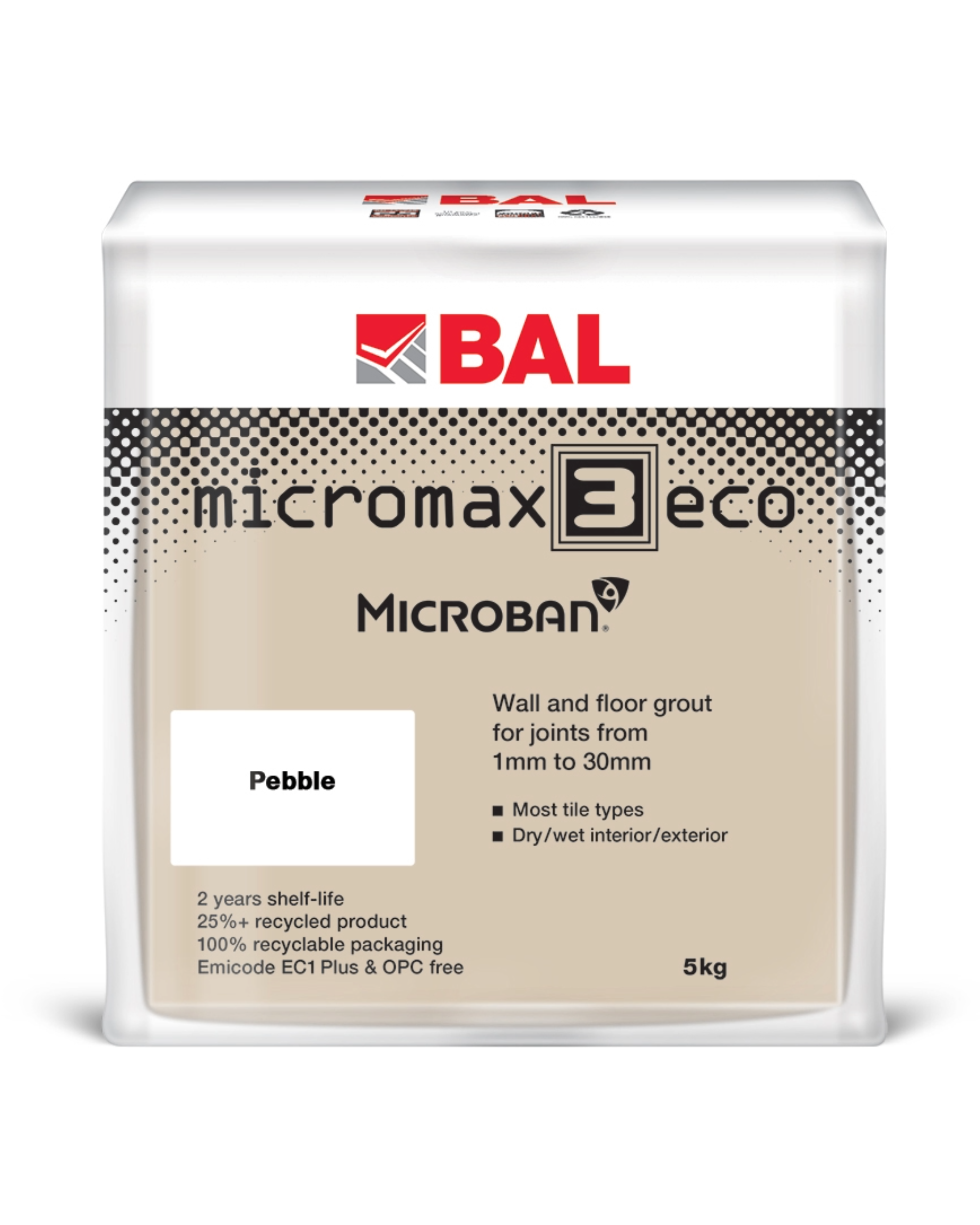 BAL Micromax3 Eco Wall & Floor Tile Grout - Pebble, 5kg