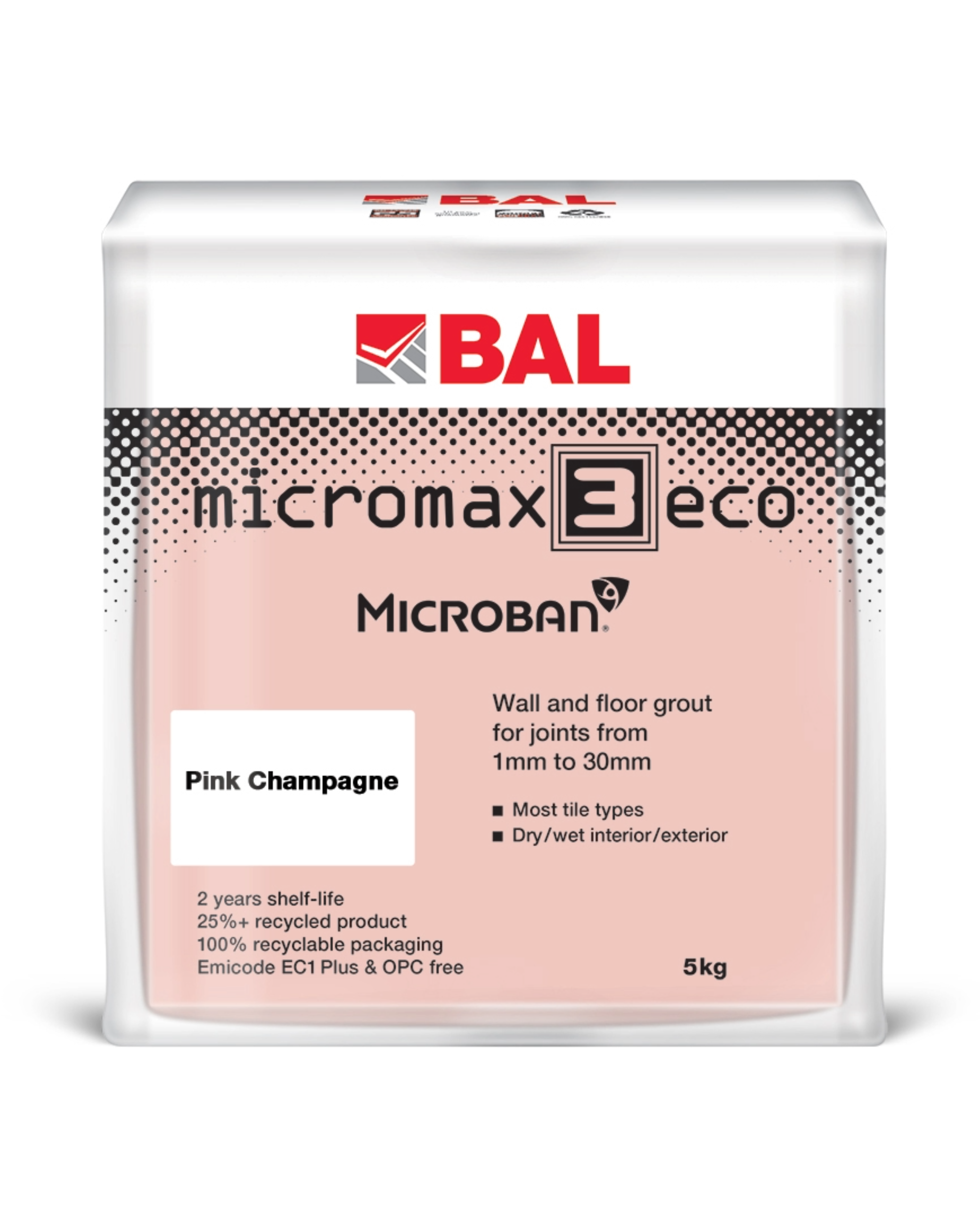 BAL Micromax3 Eco Wall & Floor Tile Grout - Pink Champagne, 5kg