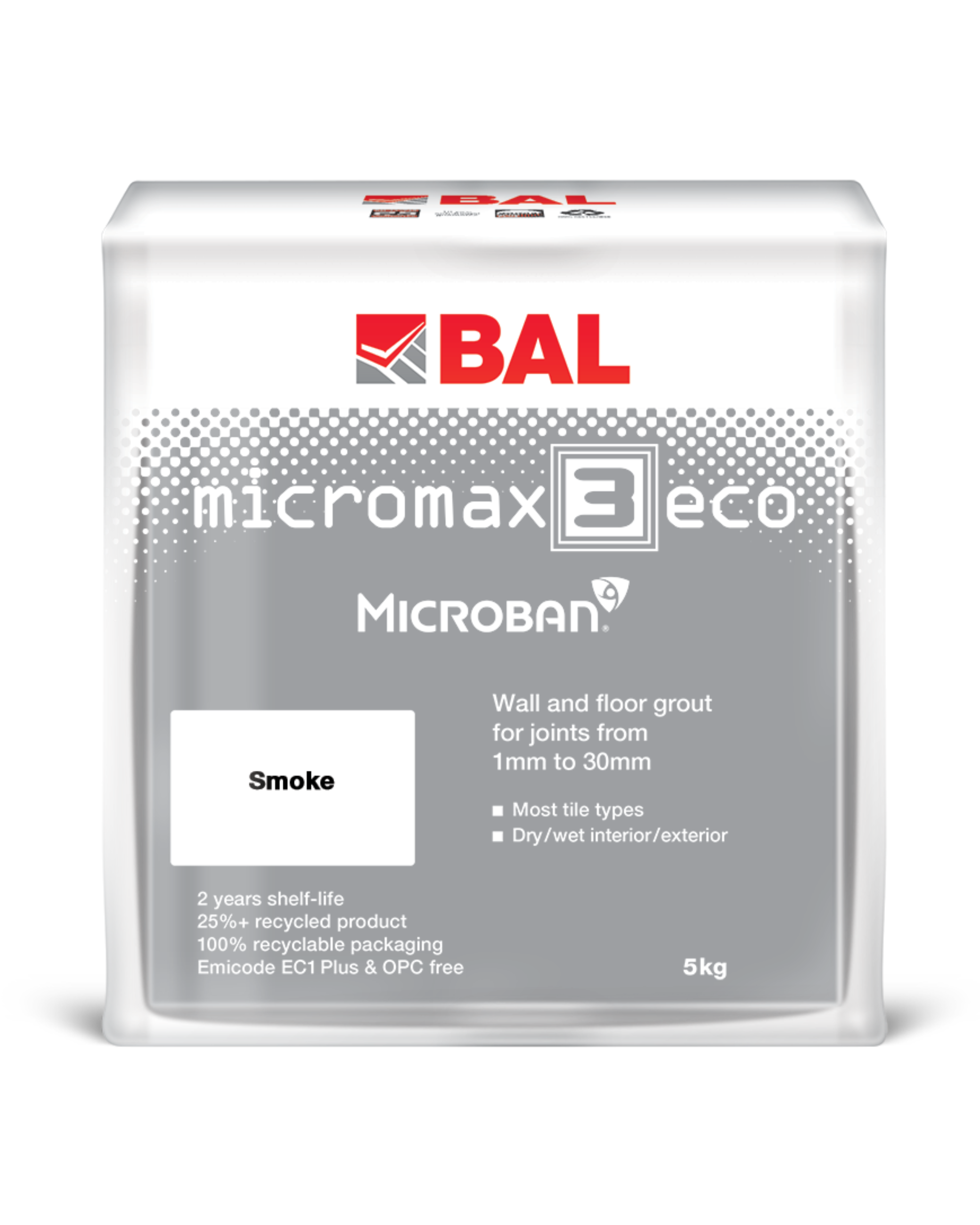 BAL Micromax3 Eco Wall & Floor Tile Grout - Smoke, 5kg