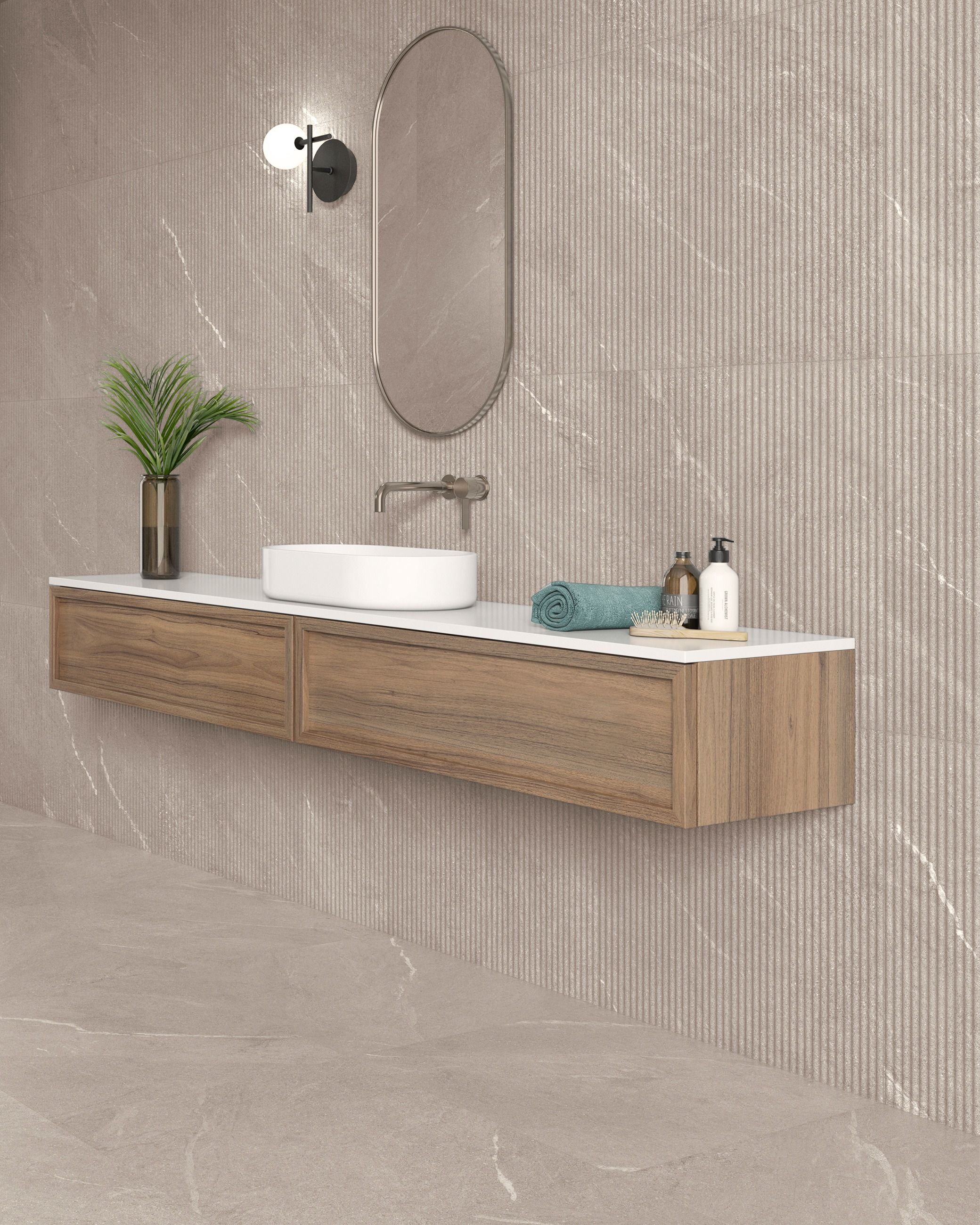 Tribeca Taupe Ridge Decor Matt Porcelain - 595 x 295mm