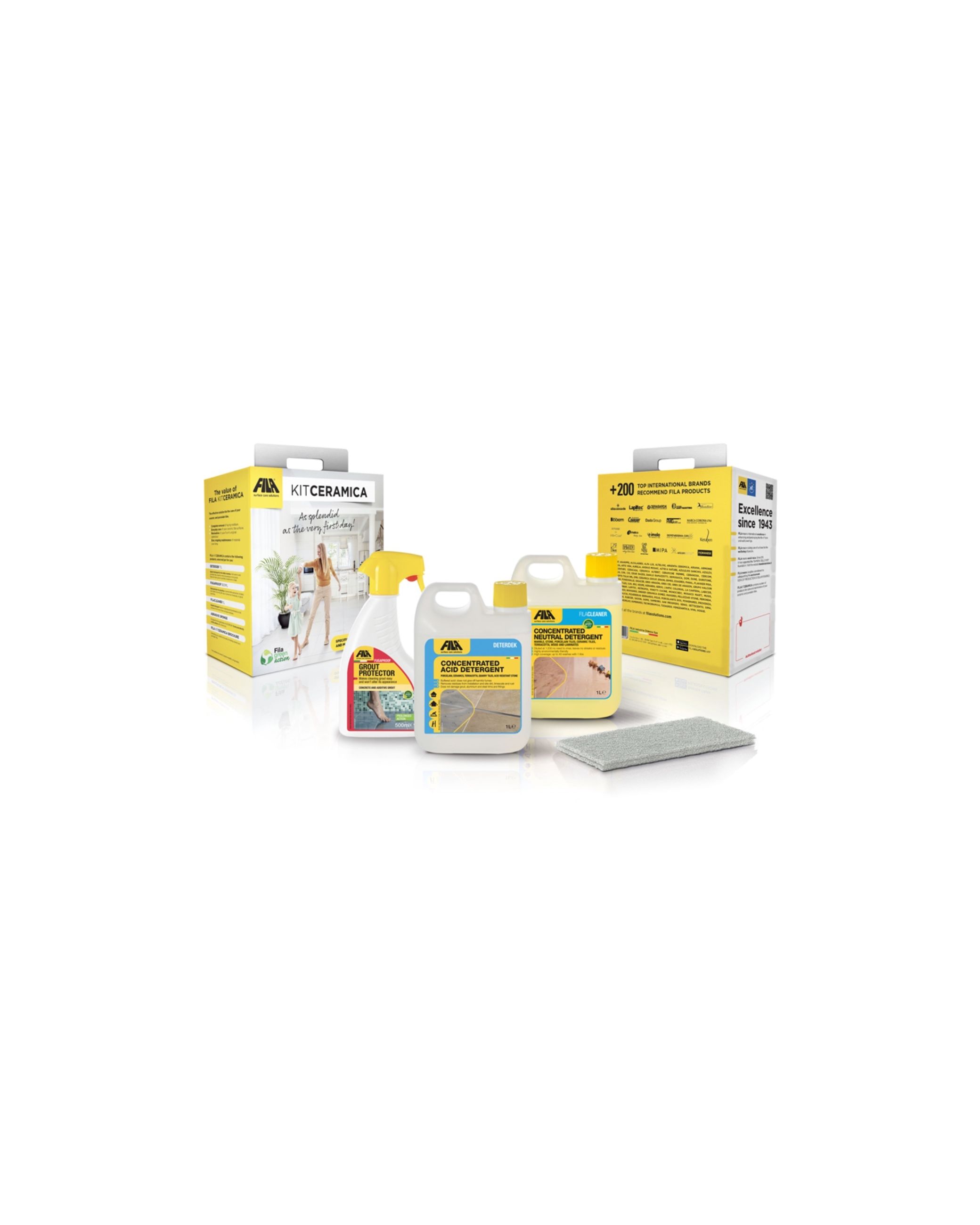 FILA Kitceramica Tile Maintenance Kit (Deterdek, Fugaproof, Filacleaner & Sponge)